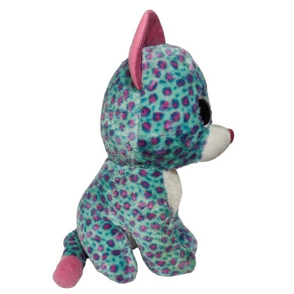 TySilk Beanie Boos Sydney for Claires Blue Spotted Leopard Cat Glitter Eye 16" - Picture 6 of 14